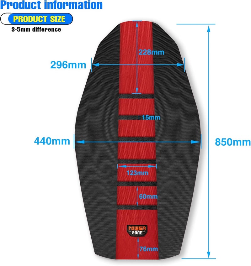 MCHMFG Universal Ribbed Dirt Bike Seat Cover - Gripper Soft Seat Cover for Most Dirt Pit Bike Motorcycle Black-Red - Image 4